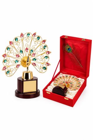 Stone Embedded Golden Peacock Trophy