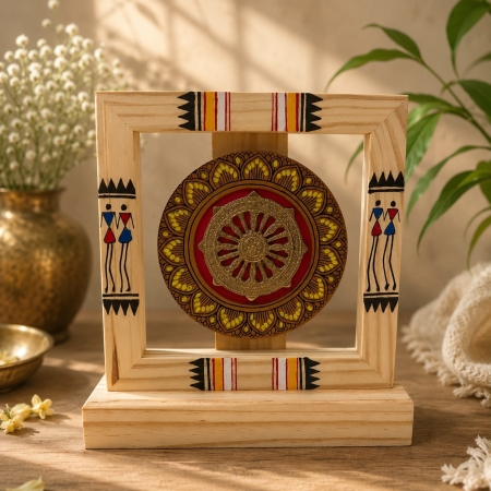 Handcrafted Konark Wheel Wooden Frame Memento