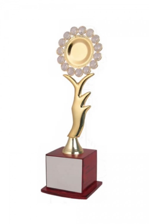 Golden Finished Metal Trophy with Crystal Ensembles