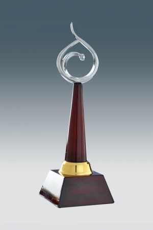 Achievement Trophy with Wooden Column - Abstract Crown