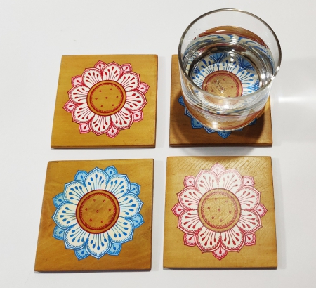 Handpainted Hard Wooden Coaster Set of 4