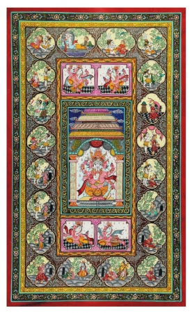 Life Story of Ganesh on Pattachitra Hand Painting by Odisha Traditional Artist - size 40x24