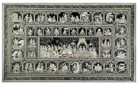 Pattachitra Artwork of Lord Krishna Epic Life Story Made by Odisha Traditional Artist - size 40x24