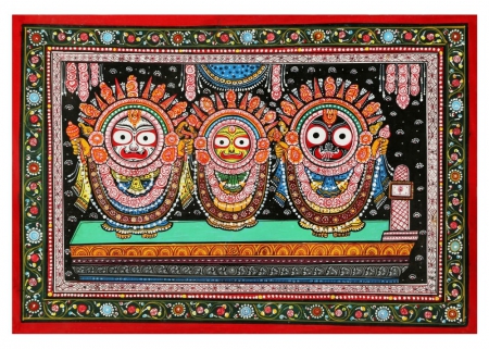 Traditional Pattachitra Painting of Lord Jagannath Made by Odisha Artist - size 18x30 inch