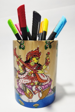 Hand Crafted Maa Saraswati Pattachitra Pen Stand