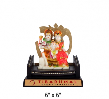 Mahadev Siva Parvati and Ganesha sitting on Wooden Base