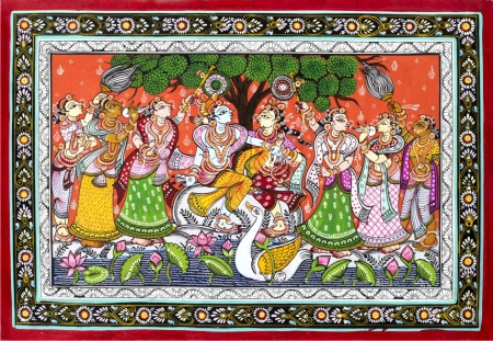 Pattachitra Painting Artwork of Lord Krishna Rasleela