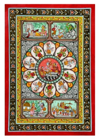 Story of Ramayana in form of Pattachitra Artwork Made by Traditional Odisha Artist - size 20 x 13 in