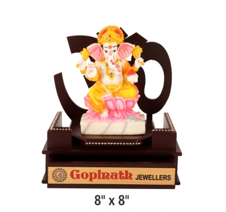 Sitting Ganesha on Om Shapaed Wooden Base for Gifting