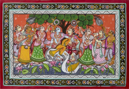 Pattachitra Artwork Sri Krishna Rasleela Handicraft Made by Odisha Artist - Size 20x13 inch