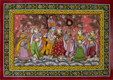 Pattachitra Sri Krishna Rasleela Made by Pattachitra Traditional Artist Odisha size - 20x13 inch